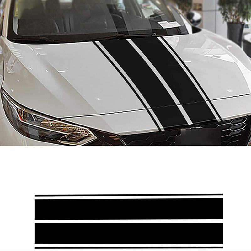 Universal Racing Car Hood Stripe Decal Black and White Waterproof Stickers