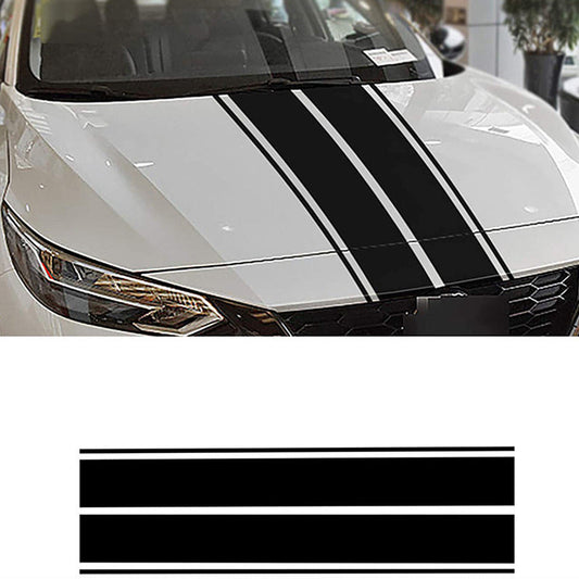 Universal Racing Car Hood Stripe Decal Black and White Waterproof Stickers