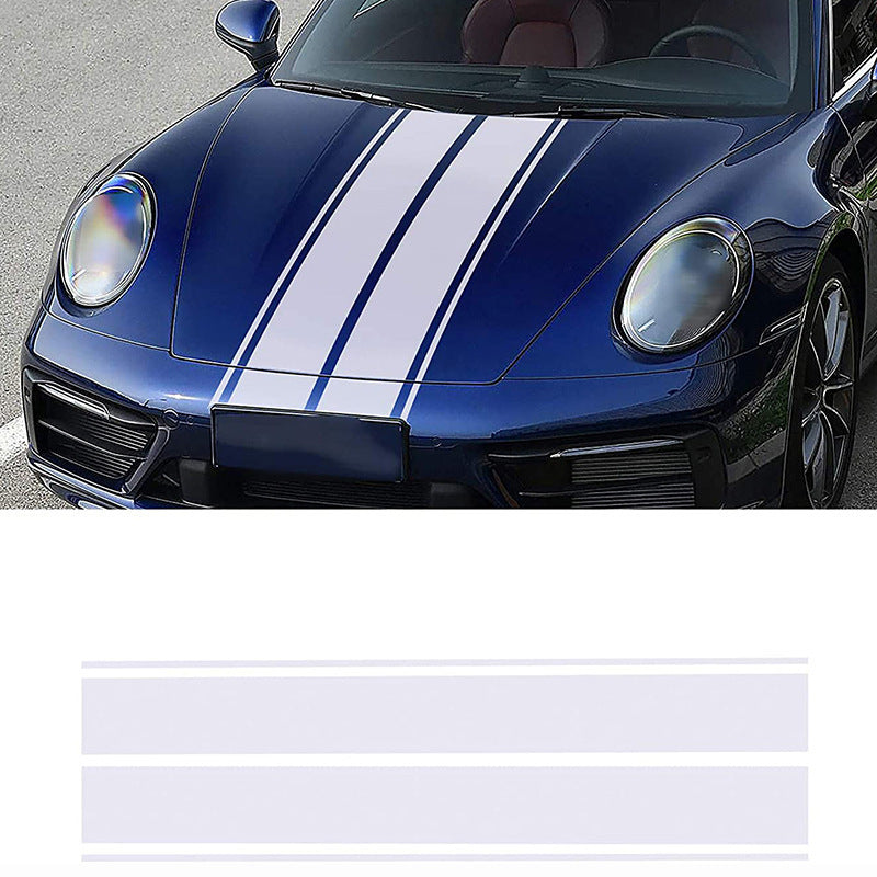 Universal Racing Car Hood Stripe Decal Black and White Waterproof Stickers