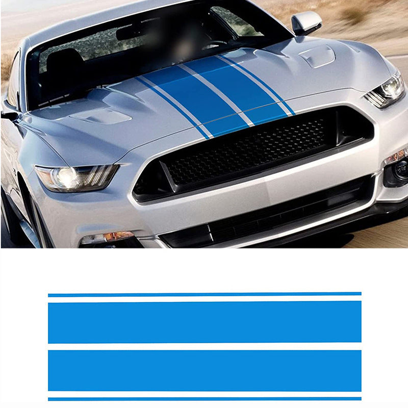 Universal Racing Car Hood Stripe Decal Black and White Waterproof Stickers
