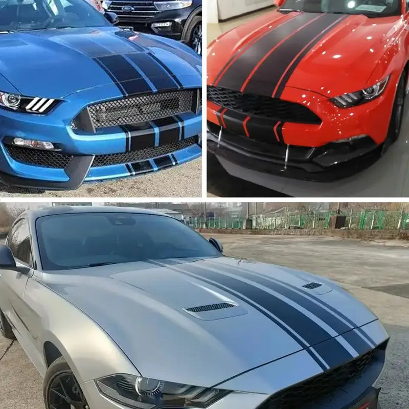 Universal Racing Car Hood Stripe Decal Black and White Waterproof Stickers