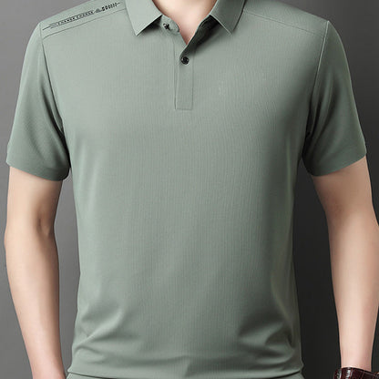 Men's Summer Cool Solid Color Lapel Short Sleeve Top
