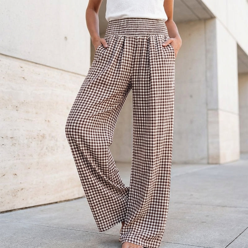 ⏳LAST DAY SALE 50% OFF!🎁Striped Gingham Wide Leg Pants High Waisted With Pockets