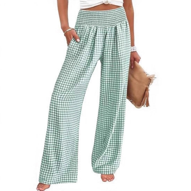 ⏳LAST DAY SALE 50% OFF!🎁Striped Gingham Wide Leg Pants High Waisted With Pockets