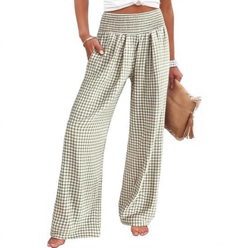 ⏳LAST DAY SALE 50% OFF!🎁Striped Gingham Wide Leg Pants High Waisted With Pockets