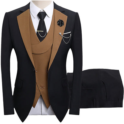 💎 50% OFF! 💎 Modern Contrast Color Wedding Suit – 3-Piece Slim-Fit Set in Bold Black & Light Blue (8 Colors!) 👔✨